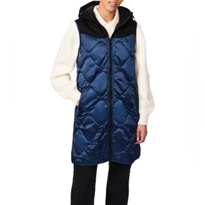 Bernardo Fashions Wave Quilt Hooded Long Vest in Navy
